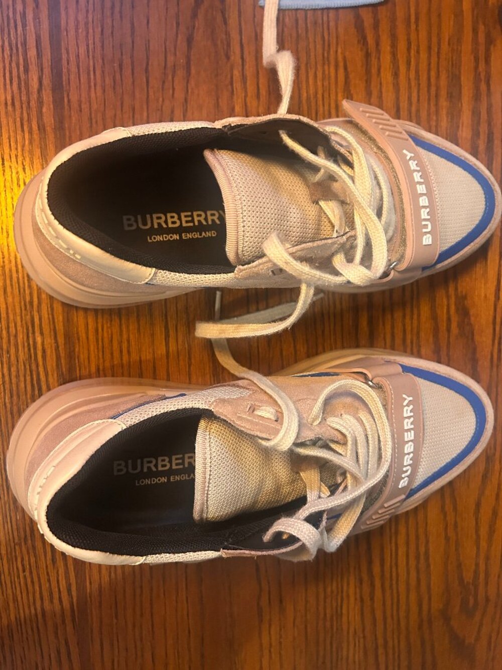 Burberry Ramsey Pale Blue Suede Mesh Logo Strap Sneakers